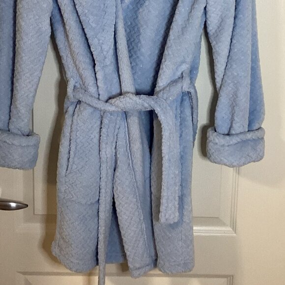 Jessica Women's Short Bathrobe Soft Plush Blue Housecoat Size M Warm Cozy Robe - Picture 3 of 7